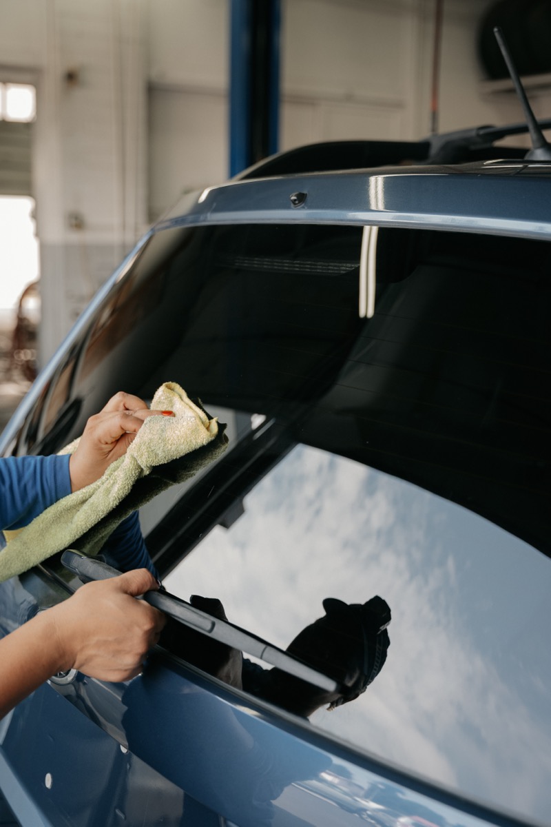 Wiping rear windshield clean after detail