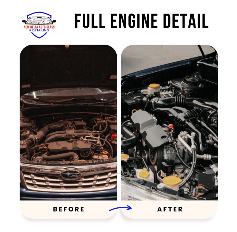 Before and after engine bay detail